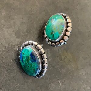 Post earrings sterling silver Chrysocolla